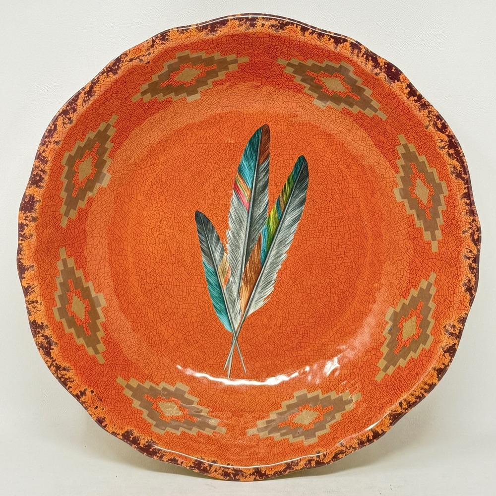 HiEnd Accents Southwest Native Feather‎ Textured Melamine Ex Lg Bowl 14" Boho